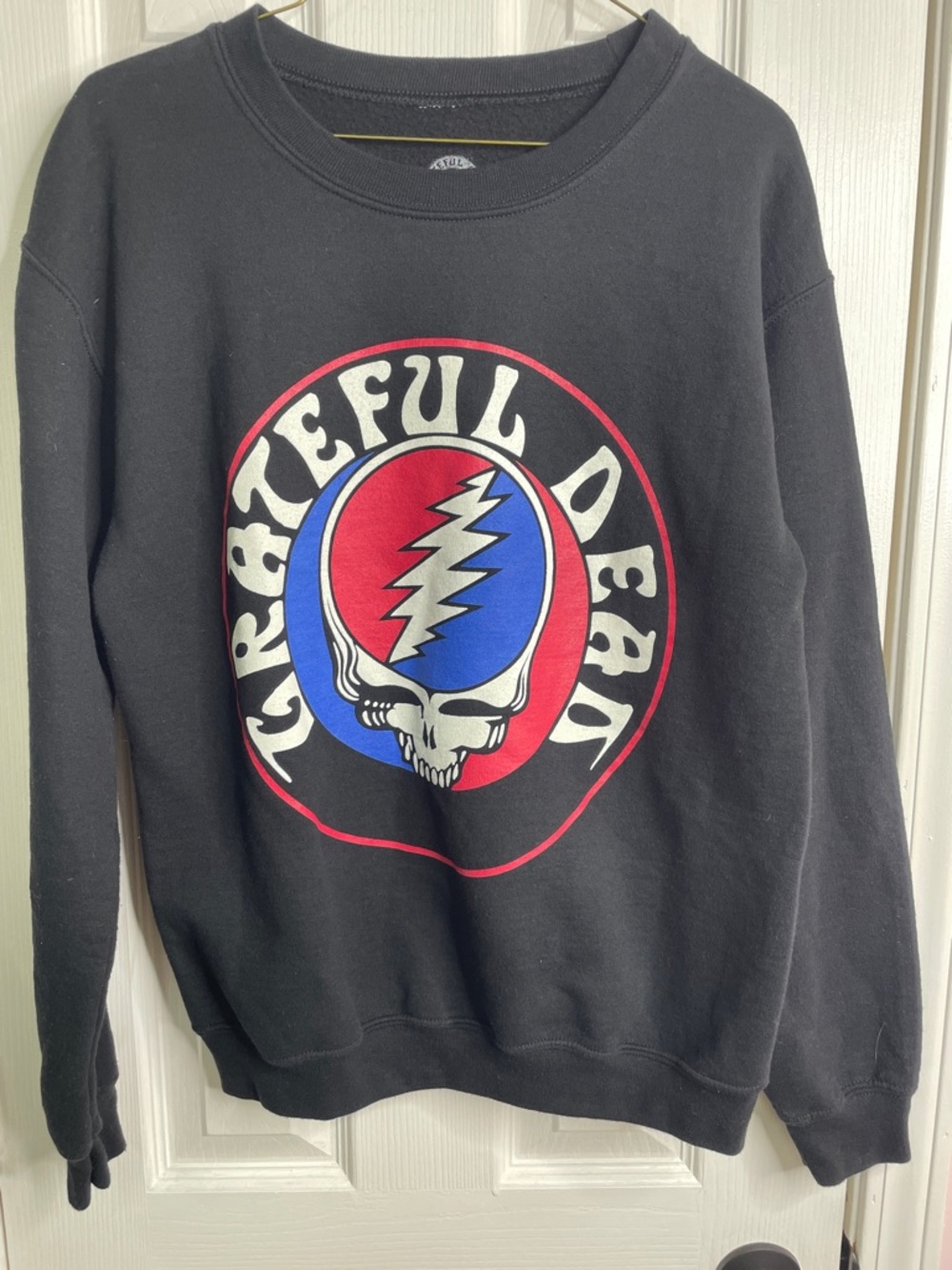Grateful Dead Black Crewneck with Red & Blue Steal Your Face Graphic